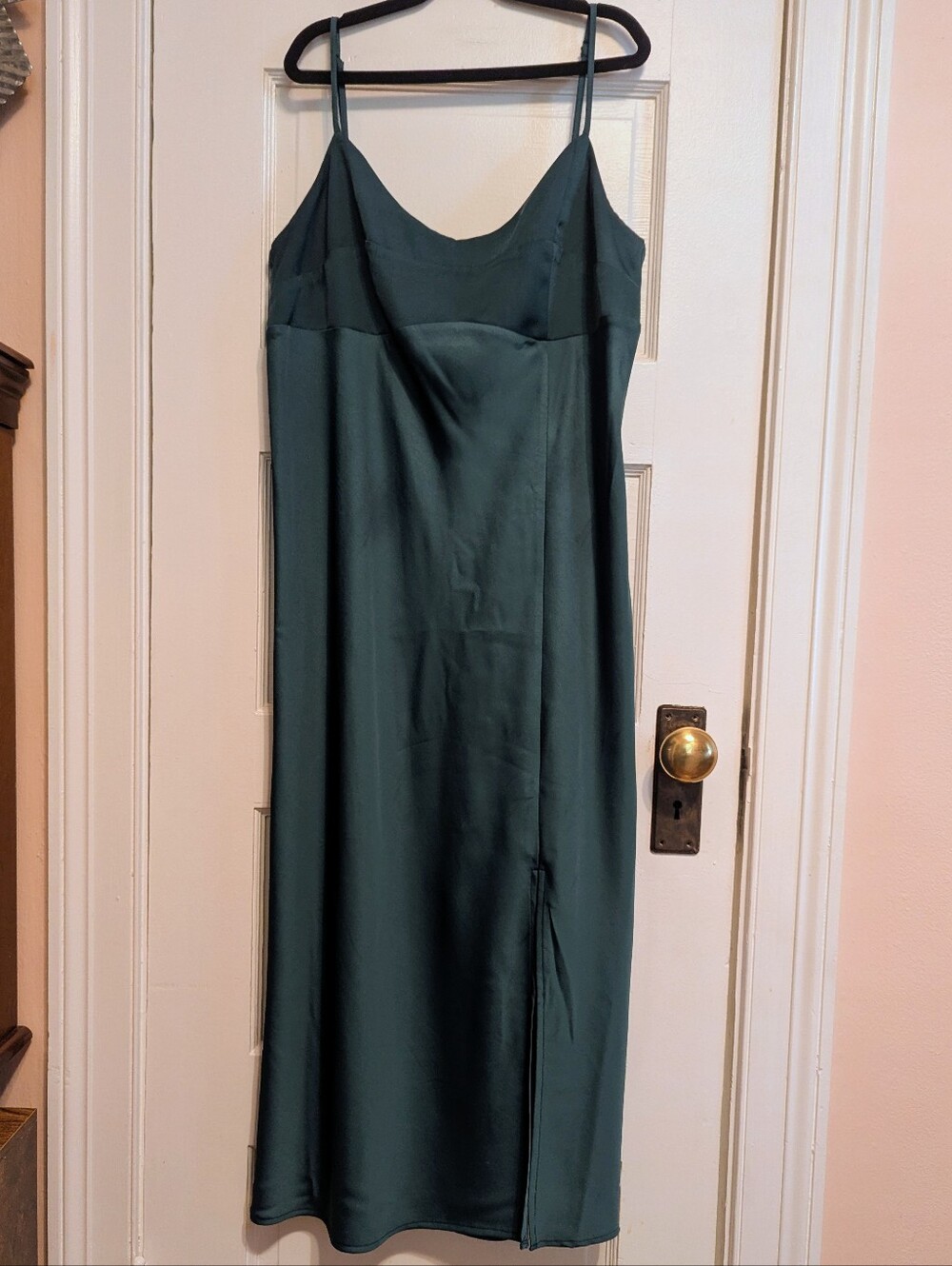 Y2K Empire Green Satin Slip Dress— Elegant Spaghetti-Strap Maxi